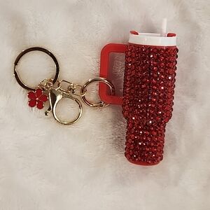 Red Rhinestone Tumbler Keychain Bag Charm